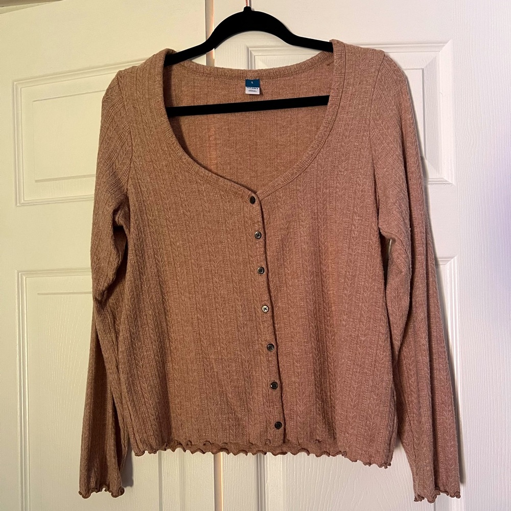 Old Navy Beige Button Sweater- scalloped sleeve and trim